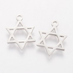 Stainless Steel Color 201 Stainless Steel Pendants, for Jewish, Star of David, Stainless Steel Color, 16x12x1mm, Hole: 1.5mm