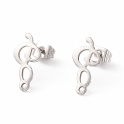 Stainless Steel Color 201 Stainless Steel Stud Earring Findings, with 304 Stainless Steel Pins, Horizontal Loops and Ear Nuts, Musical Note, Stainless Steel Color, 16x8mm, Hole: 1.4mm, Pin: 0.8mm