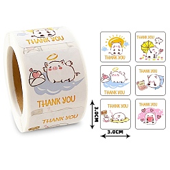 Pig 6 Style Thank You Stickers Roll, Square Paper Animal Pattern Adhesive Labels, Decorative Sealing Stickers for Christmas Gifts, Wedding, Party, Pig Pattern, 30x30mm, 300pcs/roll