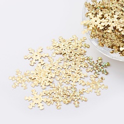 Gold Ornament Accessories Plastic Paillette/Sequins Beads, Snowflake, Gold, 19x17x0.1mm, Hole: 1.4mm