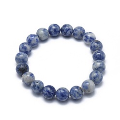 Jaspe Avec Point Bleu Bracelets extensibles en jaspe avec des taches bleues naturelles, ronde, 2 pouces ~ 2-1/8 pouces (5.2~5.5 cm), perle: 10 mm