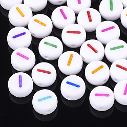 Letter I Initial Acrylic Beads, Horizontal Hole, Flat Round, Mixed Color, Letter.I, 7x3.5~4mm, Hole: 1.2mm, about 3700pcs/500g