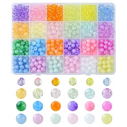 Mixed Color Mixed Styles Acrylic Beads, Round, Mixed Color, 6~8x5.5~8mm, Hole: 1.3~2mm, 810pcs/box