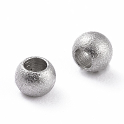 Stainless Steel Color 304 Stainless Steel Textured Beads, Round, Stainless Steel Color, 3x2mm, Hole: 1.5mm