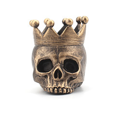 Antique Bronze Halloween Theme Resin Candle Holder, Skull, for Wedding, Festival, Party & Windowsill, Home Decoration, Antique Bronze, 80x63x80mm