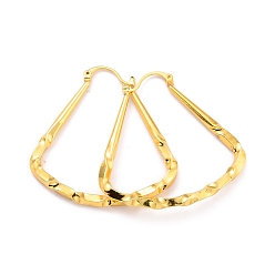 Real 18K Gold Plated Textured Triangle Hoop Earrings for Girl Women, Long-Lasting Plated Brass Earrings, Real 18K Gold Plated, 41x40x3.5mm, Pin: 0.8mm