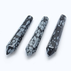 Snowflake Obsidian Natural Snowflake Obsidian Pointed Beads, Healing Stones, Reiki Energy Balancing Meditation Therapy Wand, Bullet, Undrilled/No Hole Beads, 50.5x10x10mm