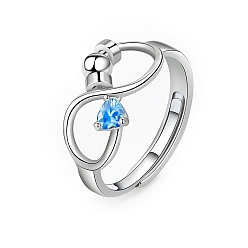 Темно-Голубой Регулируемое кольцо бесконечности со стразами в цветовом стиле, Вращающееся кольцо из платиновой латуни с бусинами для успокаивающей медитации при беспокойстве, глубокое синее небо, размер США 8 (18.1 мм)