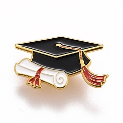 Negro Gorro de doctorado con pasador de papel esmaltado, para profesores estudiantes, broche de esmalte de aleación para ropa de mochila, dorado, negro, 18x31.5x1.5 mm, pin: 1.1 mm