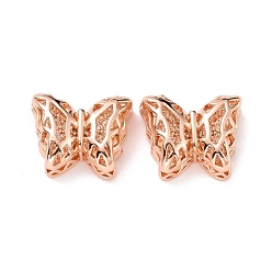 Champagne Gold Eco-friendly Brass Cubic Zirconia Multi-Strand Links, Cadmium Free & Lead Free, Butterfly, Rose Gold, Champagne Gold, 11x14x5.6mm, Hole: 1.2mm