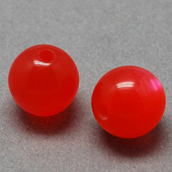 Rouge Imitation perles rondes de résine des yeux de chat, rouge, 6x5mm, Trou: 1.8~2mm
