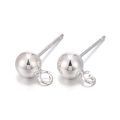 Silver 925 Sterling Silver Stud Earring Findings, with 925 Stamp, Silver, 15mm, Hole: 2mm, Pin: 0.7mm