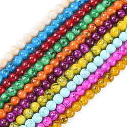 Color mezclado Vidrio pintado hornear hebras de perlas redondo, color mezclado, 8.5~9 mm, agujero: 1.5 mm, sobre 105 unidades / cadena, 31.8 pulgada