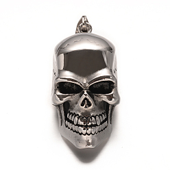 Antique Silver Skull 304 Stainless Steel Big Pendants, Antique Silver, 65x32x33.5mm, Hole: 11x15mm