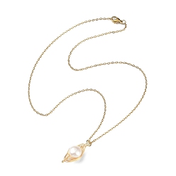 Oro Collar con colgante de perlas naturales, 304 joyería de alambre de acero inoxidable para mujer, dorado, 17.68 pulgada (44.9 cm)