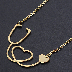 Golden 201 Stainless Steel Pendant Necklaces, with Cable Chains and Lobster Claw Clasps, Stethoscope, Golden, 17.91 inch(45.5cm), 2mm
