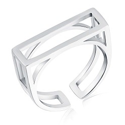 Платина Прямоугольное открытое кольцо-манжета из стерлингового серебра 925 с родиевым покрытием, полое кольцо для женщин, платина, размер США 5 1/4 (15.9 мм)