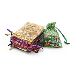 Couleur Mélangete Sacs en organza imprimé, sacs-cadeaux, rectangle, modèle mixte, couleur mixte, 12x9 cm