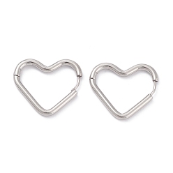 Stainless Steel Color 201 Stainless Steel Hoop Earrings, with 316 Surgical Stainless Steel Pin, Heart, Stainless Steel Color, 21.5x26x2.5mm, Pin: 1mm
