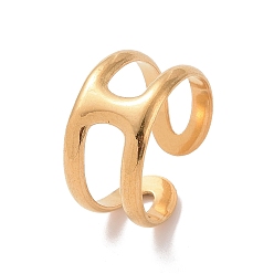 Золотой Ионное покрытие (ip) 304 открытая манжета из нержавеющей стали с двойной линией, полое кольцо для женщин, золотые, размер США 7 1/2 (17.7 мм)
