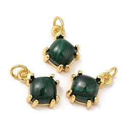 Real 18K Gold Plated Rack Plating Brass Charms, Natural Malachite Rhombus Charms, Lead Free & Cadmium Free, Long-Lasting Plated, Real 18K Gold Plated, 11x8x4.5mm, Hole: 2.5mm