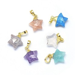Mixed Stone Natural & Synthetic Mixed Gemstone Charms, with Long-Lasting Plated Brass Findings, Faceted, Star, Golden, 14x13x5mm, Hole: 3.5x5.5mm