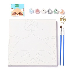 Bear Bear Pattern DIY Digital Painting Kit Sets, Including Wooden Board, Wood Handle Paint Brushes, Mixed Pigment, Alloy Clasps & Screws, 8~197x4.5~199x2~16mm, hole: 2.7~9.5mm, 13pcs/set