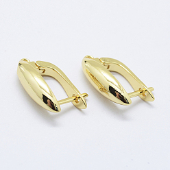 Золотой Латунные серьги-кольца с застежкой сзади, золотые, 19x13~13.5x1 мм, отверстие : 1 мм, штифты : 1 мм