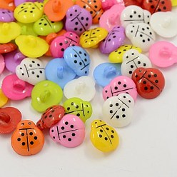 Mixed Color Acrylic Shank Buttons, 1-Hole, Dyed, Ladybug, Mixed Color, 16x15x4mm, Hole: 3mm