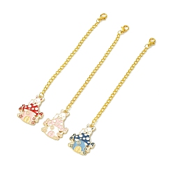 Mixed Color Rabbit with Mushroom House Alloy Enamel Wine Glass Charm, with Zinc Alloy Lobster Claw Clasps and Iron Curb Chains, Mixed Color, 145mm, 3pcs/set