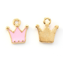 Pink Alloy Enamel Charms, Crown, Light Gold, Pink, 12x11x2mm, Hole: 1.6mm