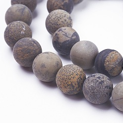 Dendritic Jasper Natural Dendritic Jasper Beads Strands, Frosted, Round, 8mm, Hole: 1mm, about 48pcs/strand, 15.3 inch(39cm)