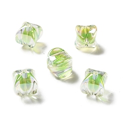 Jaune Vert Perles acryliques irisées arc-en-ciel à placage uv bicolore, rectangle, jaune vert, 15~15.5x14x14mm, Trou: 2.7mm