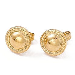 Real 18K Gold Plated Ion Plating(IP) 304 Stainless Steel Flat Round Stud Earrings for Women, Real 18K Gold Plated, 10mm, Pin: 0.6mm