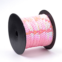 Rosa Caliente Rollos de cadena de lentejuelas / paillette de plástico, color de ab, color de rosa caliente, 6 mm