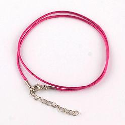 Magenta Waxed Cotton Cord Necklace Making, with Alloy Lobster Claw Clasps and Iron End Chains, Platinum, Magenta, 17.4 inch(44cm)
