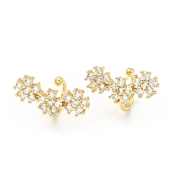 Golden Clear Cubic Zirconia Flower Cuff Earrings, Brass Jewelry for Non-pierced Ears, Cadmium Free & Lead Free, Golden, 10.5x11x19mm