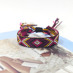 Coconut Brown Polyester Braided Rhombus Pattern Cord Bracelet, Ethnic Tribal Adjustable Brazilian Bracelet for Women, Coconut Brown, 5-7/8 inch(15cm)