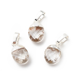Quartz Crystal Natural Quartz Crystal Charms, with Silver Tone Brass Findings, Faceted, Cadmium Free & Lead Free, Oval, 14x8x5mm, Hole: 6x4mm