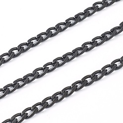 Electrophoresis Black 304 Stainless Steel Curb Chains, Twisted Chain, Unwelded, with Spool, Electrophoresis Black, 6x4x1mm, 32.8 Feet(10m)/roll