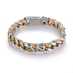Golden & Stainless Steel Color 304 Stainless Steel Curb Chains Bracelets, with Bayonet Clasps, Golden & Stainless Steel Color, 7-7/8 inch(20cm), 10x5.5mm