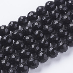 Black Natural White Jade Beads Strands, Faceted, Dyed, Round, Black, 10mm, Hole: 1mm, about 36pcs/strand, 15 inch