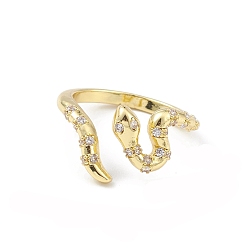 Chapado en Oro Real 18K Anillo abierto de serpiente con circonita cúbica transparente, joyas de latón para mujer, sin plomo y el cadmio, real 18 k chapado en oro, tamaño de EE. UU. 6 (16.5 mm)