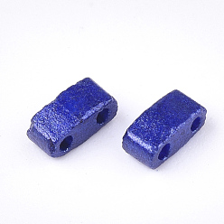 Blue 2-Hole Baking Paint Glass Seed Beads, Rectangle, Blue, 4.5~5.5x2x2~2.5mm, Hole: 0.5~0.8mm