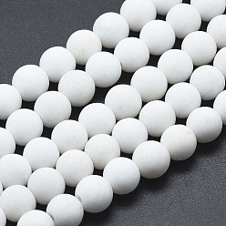 Blanc Brins de perles de jade mashan naturelles , teint, givré, ronde, blanc, 4mm, Trou: 1mm, Environ 99~100 pcs/chapelet, 16 pouce