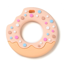 Pink Donut Food Grade Eco-Friendly Silicone Focal Beads, Chewing Beads For Teethers, DIY Teether Beads, Pink, 77x11mm, Hole: 5.5x10mm, Inner Diameter: 35mm