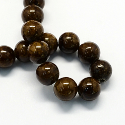 Кокосово-Коричневый Природные окрашенные желтый нефрит драгоценный камень шарик нити, круглые, кокосового коричневый, 8 мм, отверстие : 1 мм, около 50 шт / нитка, 15.7 дюйм