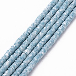 Bleu Clair Polymère main brins d'argile de perles, perles heishi, pour les fournitures de bricolage bijoux artisanat, disque / plat rond, bleu clair, 4x0.5~1mm, Trou: 0.9mm, Environ 320~450 pcs/chapelet, 15.35 pouces ~ 16.92 pouces (39~43 cm)