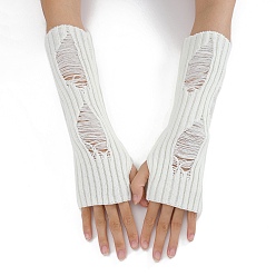 Blanco Guantes sin dedos para tejer con hilo de fibra acrílica, guantes cálidos de invierno con orificio para el pulgar, blanco, 200x70 mm