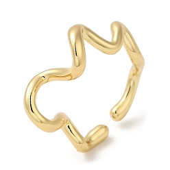Настоящее золото 18K Латунные открытые кольца манжеты, волновое кольцо для женщин, реальный 18 k позолоченный, 3~10 мм, внутренний диаметр: 19x21 мм